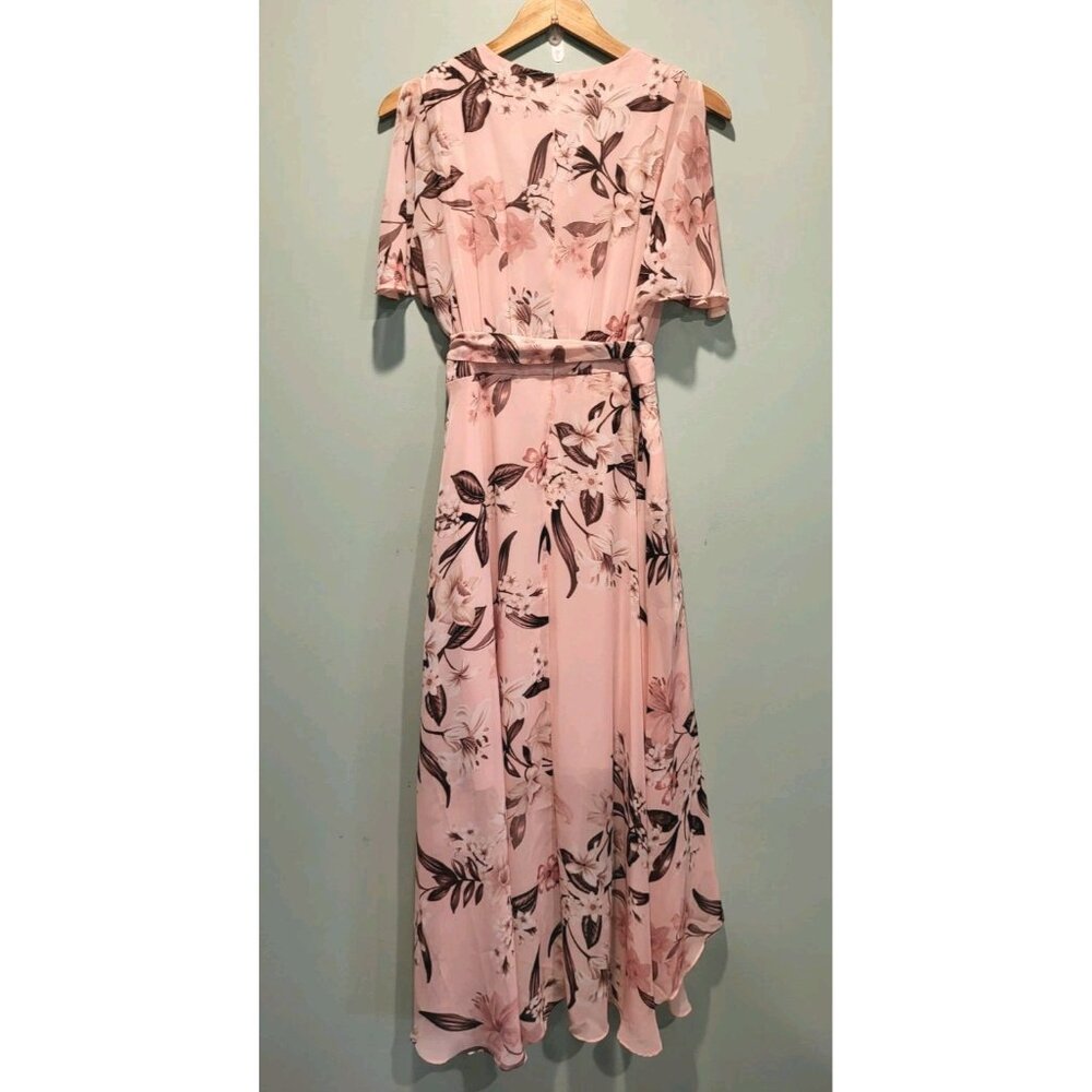Pink Floral Feminine Flutter Sleeve Hi Low Flowy Dress Eliza J Sz 10 Fairy - Picture 5 of 8